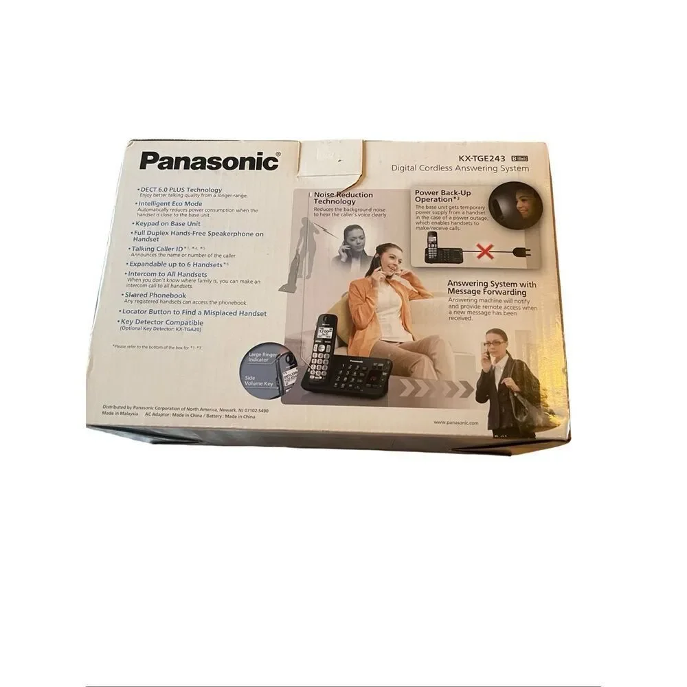 Lot of 3 New Panasonic KX-TGE243B Black Cordless Phone Answering System Handsets